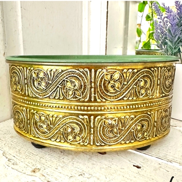 Vintage Guildcraft Oval Tin Golden & Moss green Storage Box - Picture 2 of 12